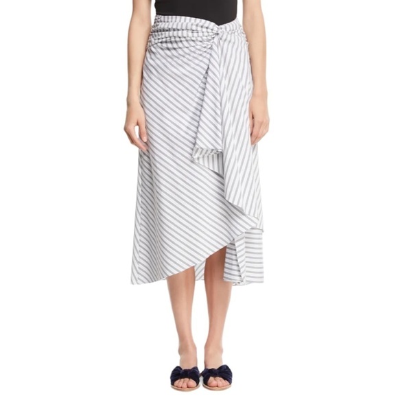 A.L.C. Diller Striped Draped Cotton Midi Skirt 4 - Picture 1 of 8